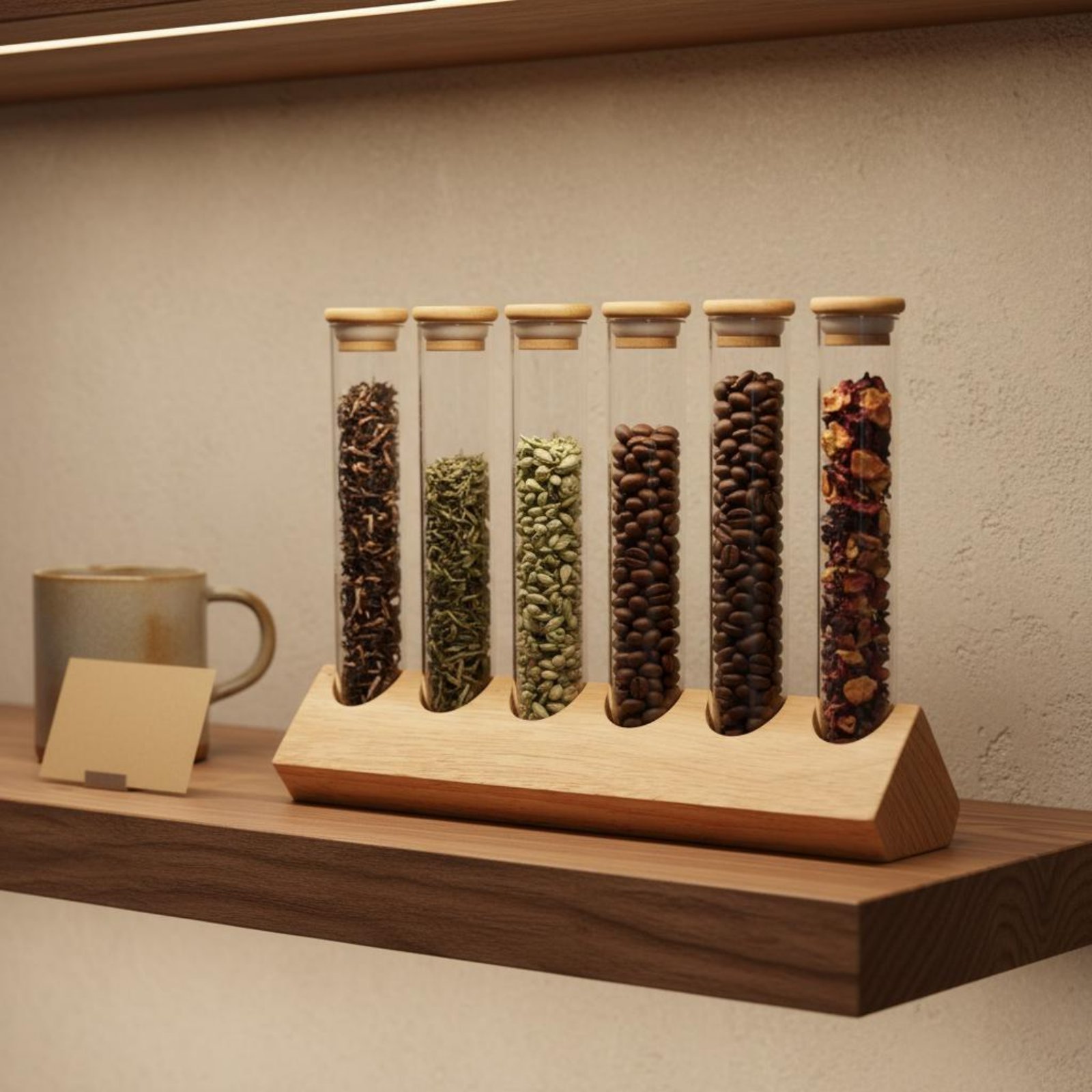 Coffee Bean - Set Wadah Tabung Kaca dengan Rak