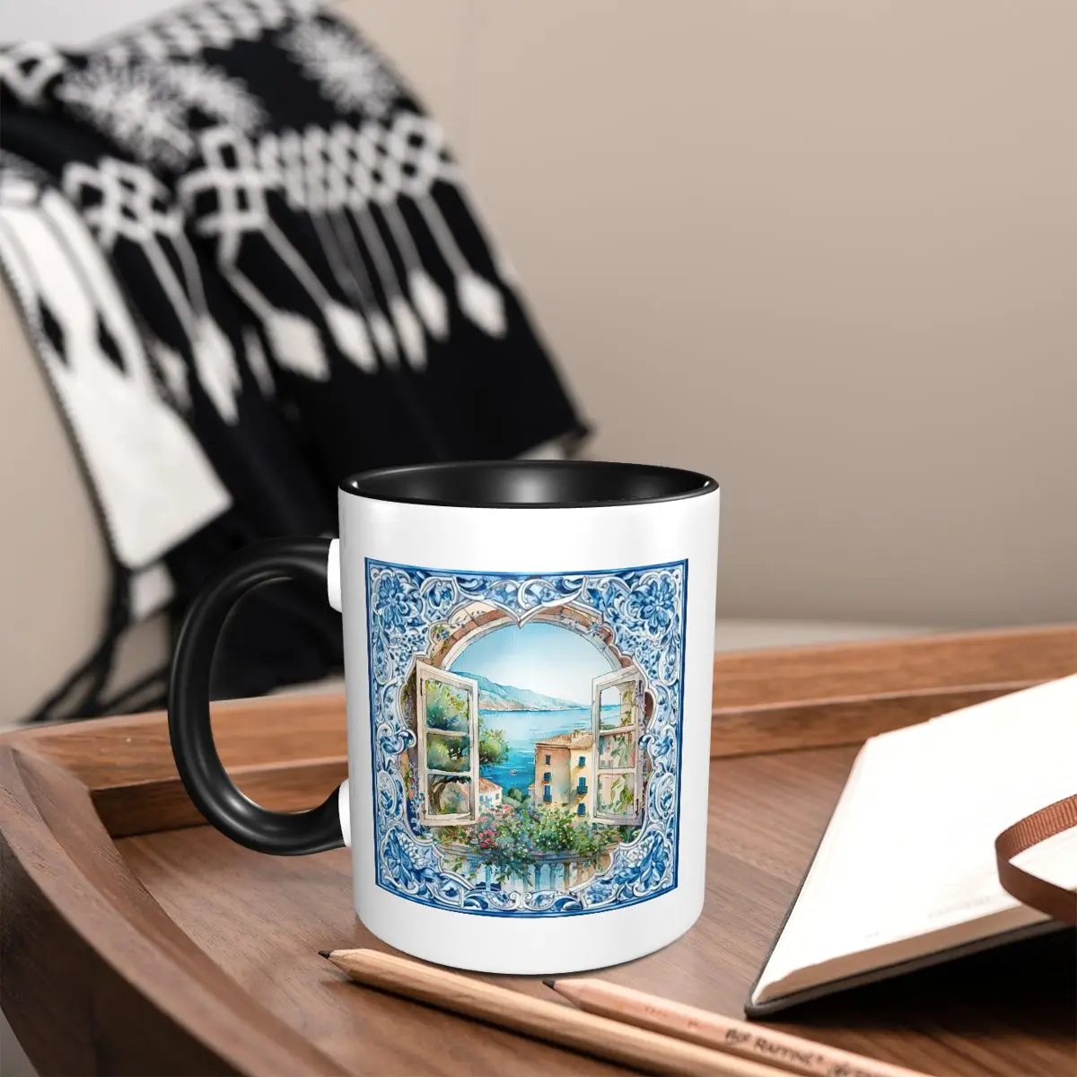 Lemon Tea Coffee - Cangkir Keramik Lucu Motif Ubin Sisilia,
