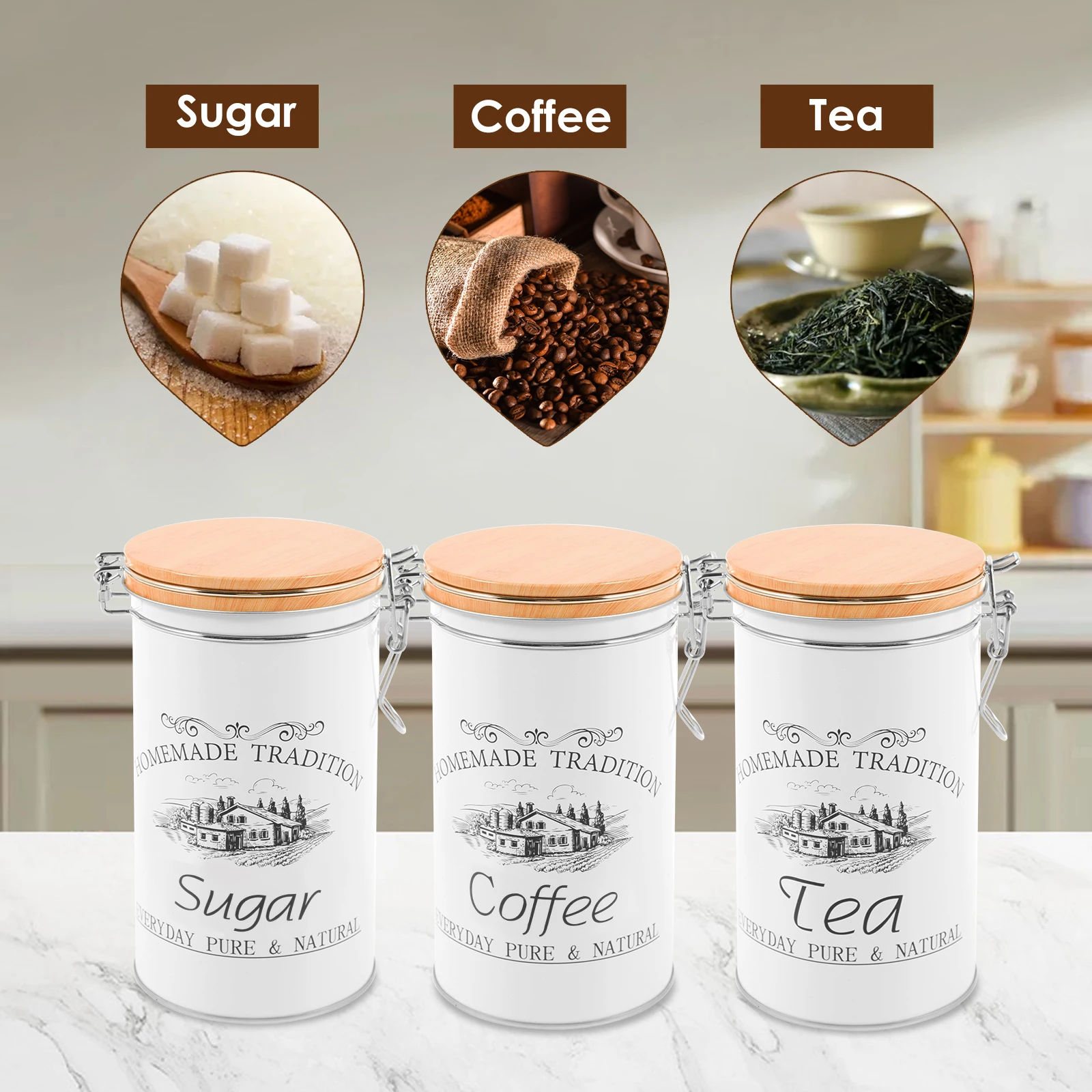 3 Buah/Set Wadah Teh Kopi Gula - Coffee Tea Jar Set ulasan dan harga