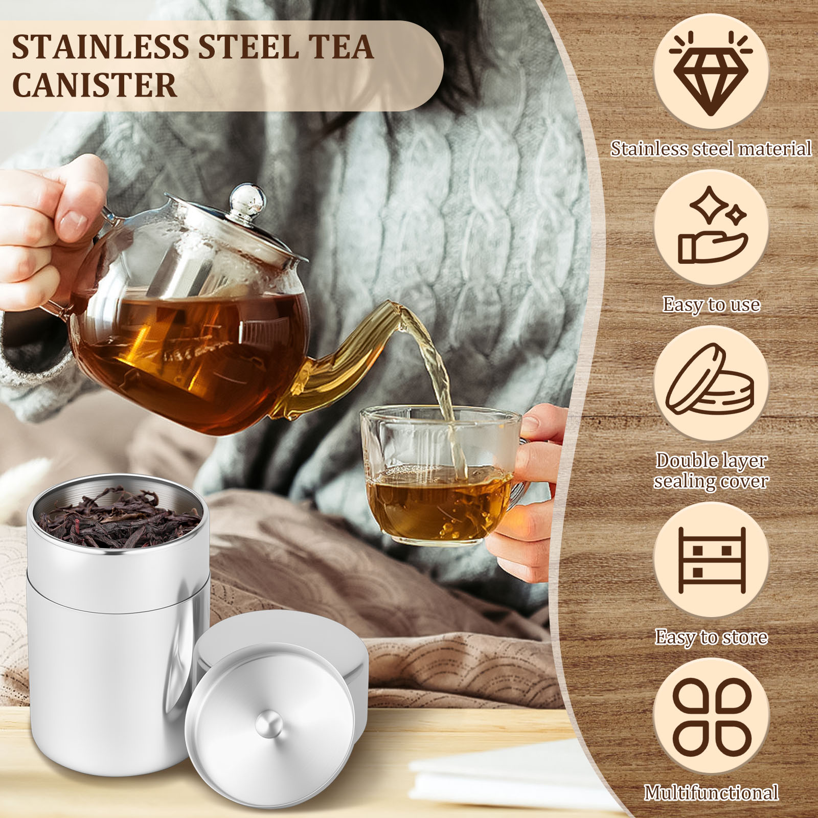 Kaleng Kaleng Daun Teh Baja Ta - Coffee Tea And Sugar Canisters ulasan dan harga