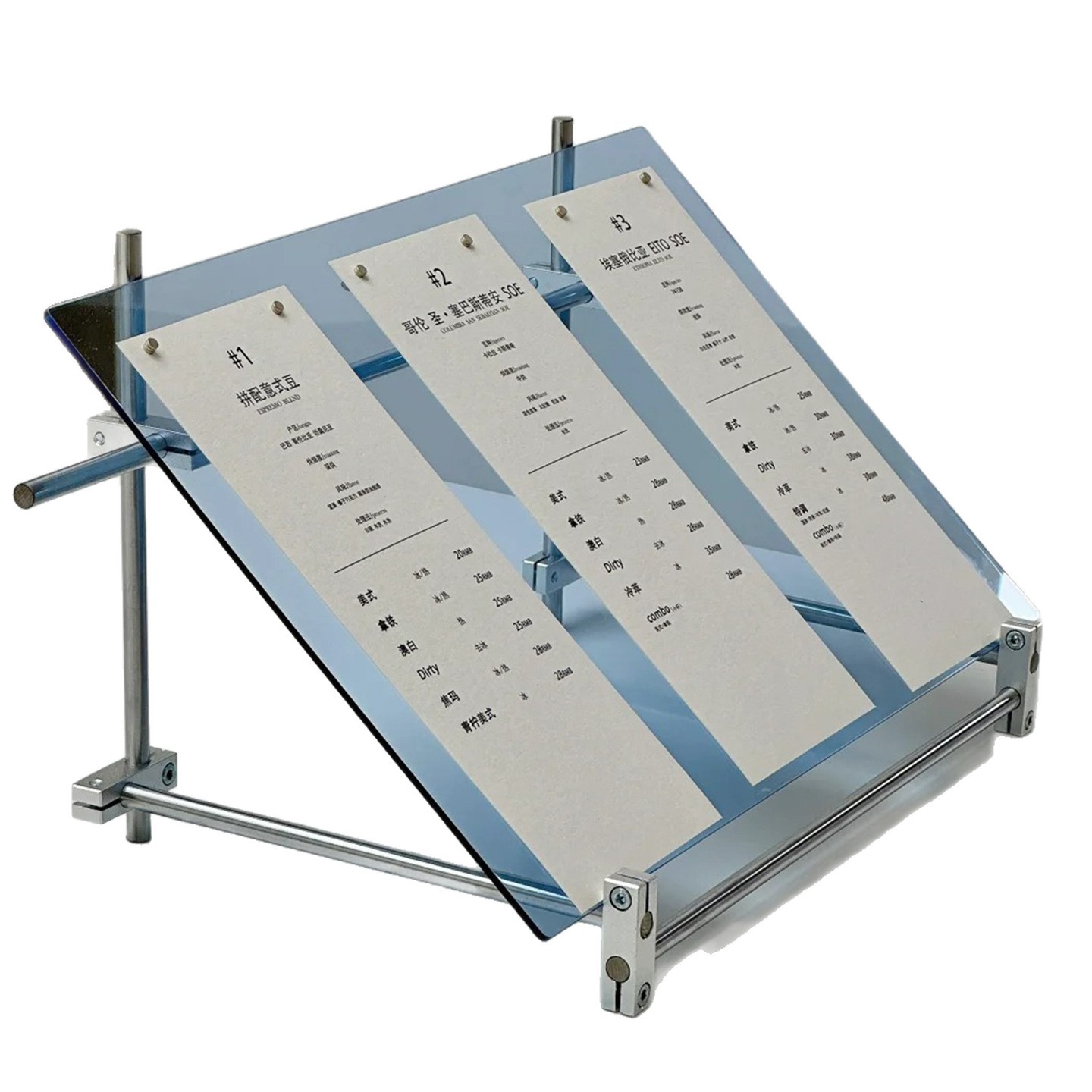 Stand display sumbu optik akri - Coffee Tea Menu ulasan dan harga